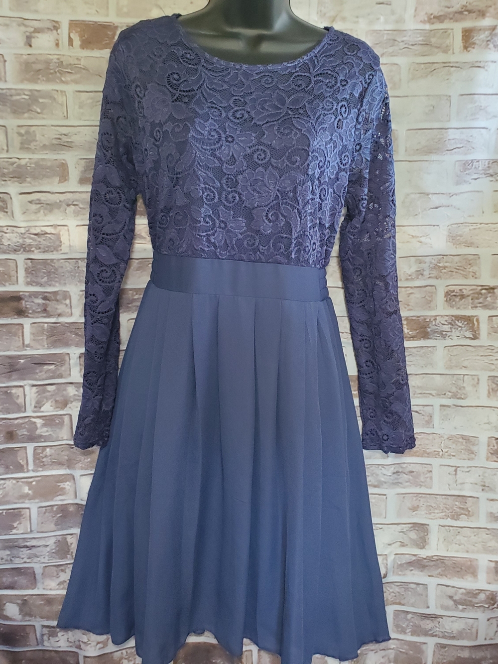 Elegant Lace Bodice Navy Blue Women's Dress